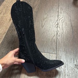 Black rhinestone boots